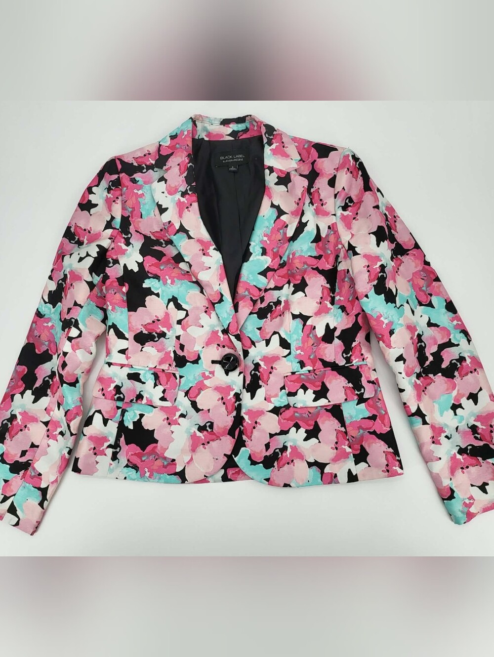Evan Picone Black Blazer with Pink & Aqua Floral Print